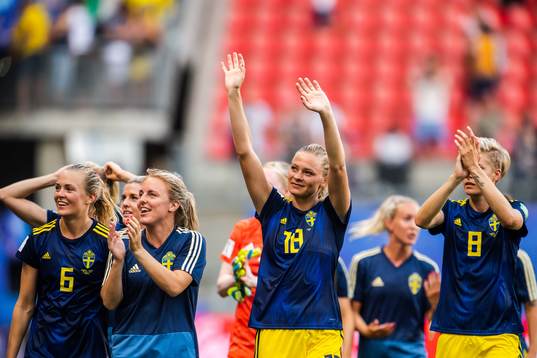 Magdalena Eriksson, Fridolina Rolfö and Lina Hurtig of