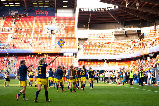 Olivia Schough and Linda Sembrant of Sweden celebrate