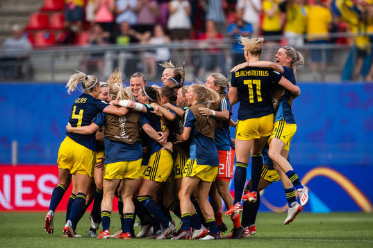 Players of Sweden celebrate