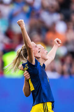 Stina Blackstenius and Sofia Jakobsson of Sweden celebrates