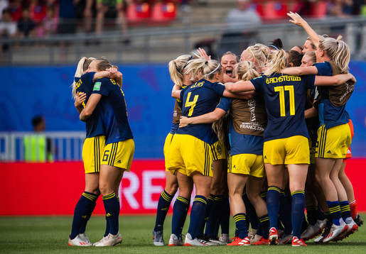 Sofia Jakobsson and Magdalena Eriksson of Sweden celebrate