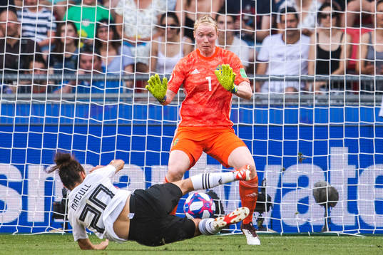 Lina Magull of Germany scores the 1-0 goal behind