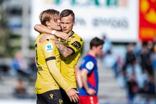 Tobias Christensen and Aron Sigurdarson of Start celebrate