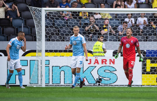 Malmö FFs Eric Larsson (v), Franz Brorsson (m) och Johan