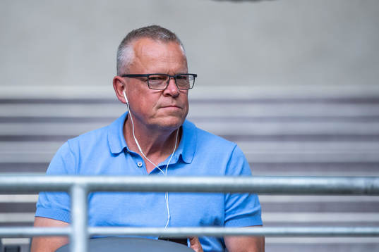 Sveriges förbundskapten Janne Andersson på läktaren