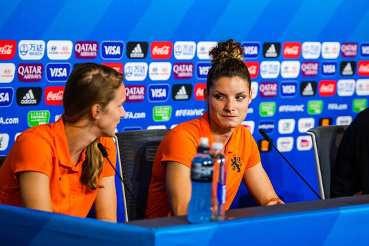 Vivianne Miedema and Dominique Bloodworth of Netherlands