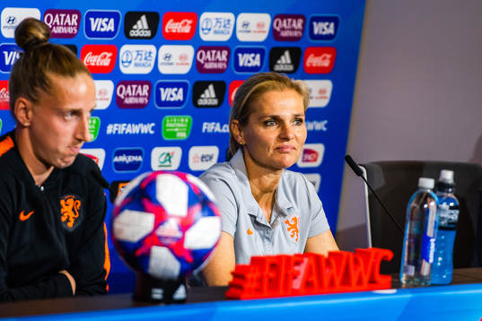 Goalkeeper Sari van Veenendaal and team coach Sarina