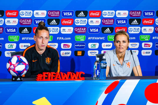 Goalkeeper Sari van Veenendaal and team coach Sarina