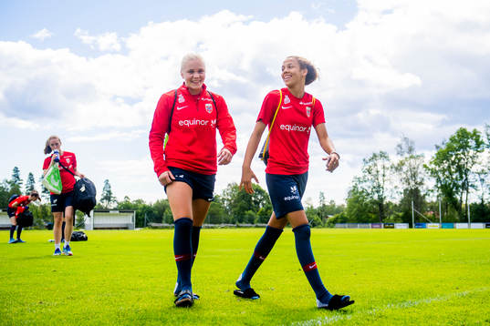 Goalkeeper Hanne Larsen and Celin Bizet Ildhusøy of Norway