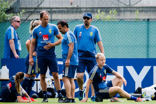 Kosovare Asllani and Nilla Fischer of Sweden