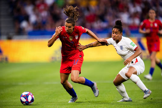 Tobin Heath of USA and Lucia Roberta Tough Bronze of England