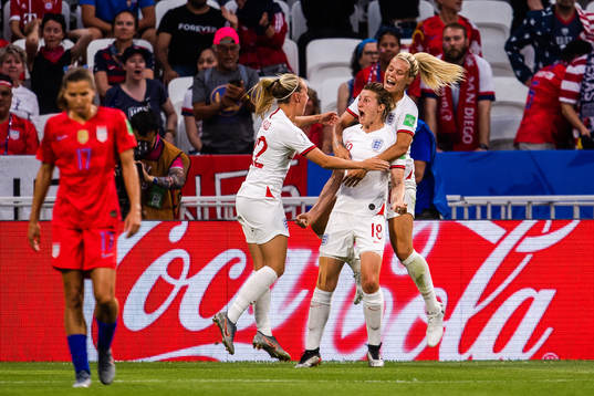 Ellen White of England celebrates the 1-1 goal