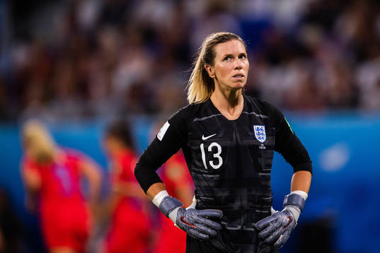 Goalkeeper Carly Telford of England looks dejected