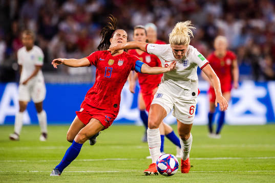 Alex Morgan of USA and Millie Bright of England