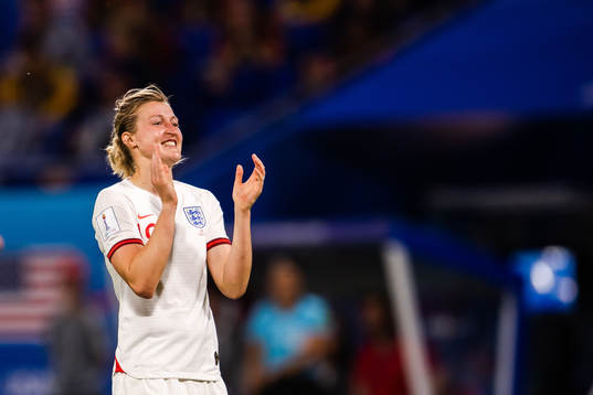 Ellen White of England reacts