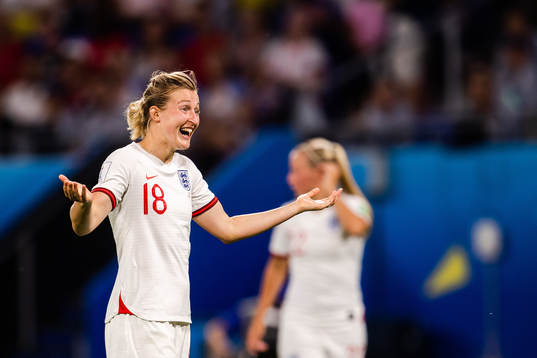 Ellen White of England reacts
