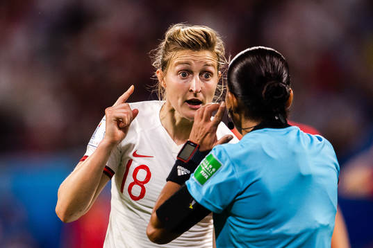 Ellen White of England reacts