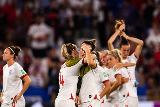 Keira Fae Walsh and Lucia Bronze of England look dejected