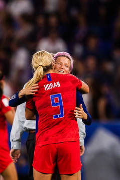 Megan Rapinoe and Lindsey Horan of USA celebrate
