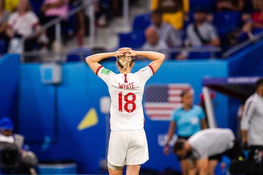 Ellen White of England awaits a VAR-review