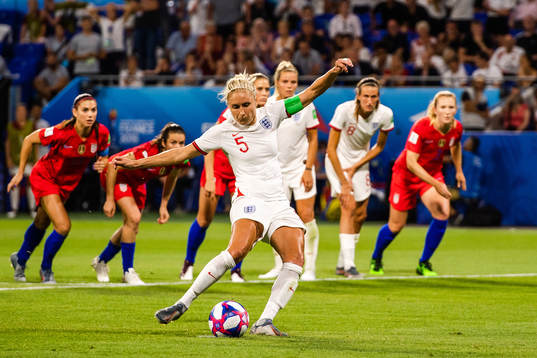 Stephanie Darby of England with a penalty kick
