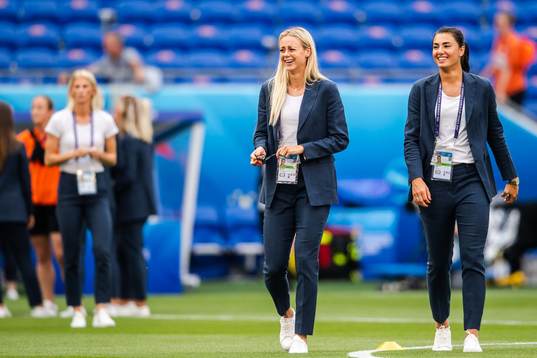 Amanda Ilestedt and goalkeeper Zecira Musovic of Sweden