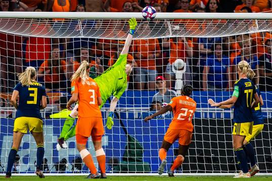 Goalkeeper Hedvig Lindahl of Sweden with a save