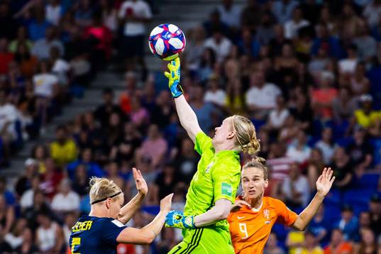 Goalkeeper Hedvig Lindahl of Sweden with a save