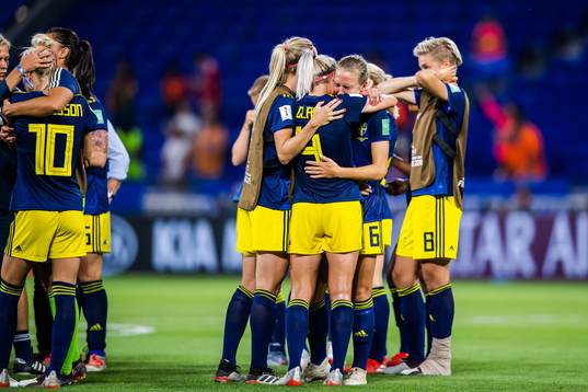 Magdalena Eriksson and Hanna Glas of Sweden in tears