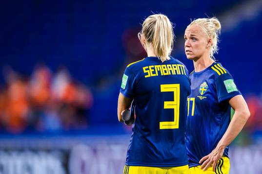 Caroline Seger and Linda Sembrant of Sweden look dejected