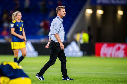 Peter Gerhardsson, Head coach of Sweden looks dejected