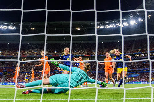 goalkeeper Sari Van Veenendaal of Netherlands makes a save