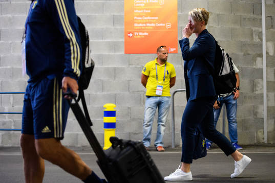 Nilla Fischer of Sweden leaves the stadium