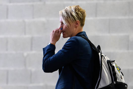Nilla Fischer of Sweden leaves the stadium