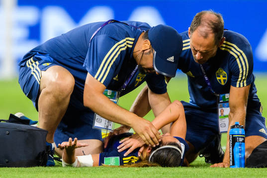 Kosovare Asllani of Sweden with a injury