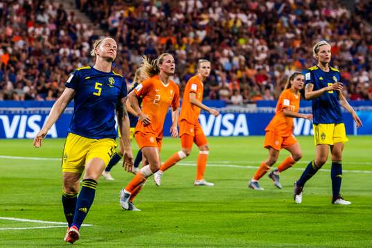 Nilla Fischer of Sweden looks dejected