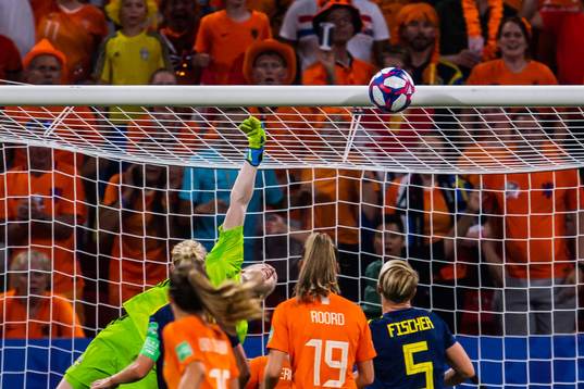 Goalkeeper Hedvig Lindahl of Sweden with a save