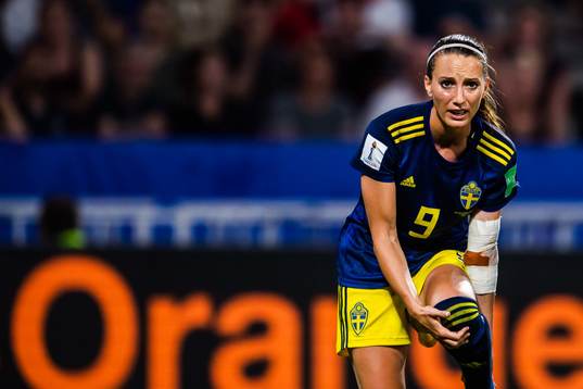 Kosovare Asllani of Sweden feels her knee