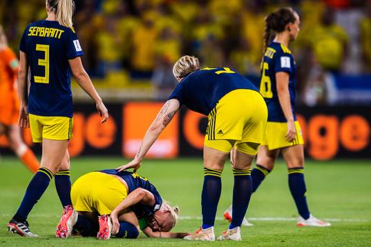 Caroline Seger of Sweden in pain