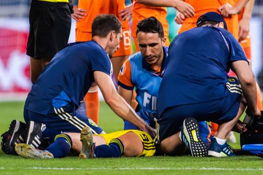 Kosovare Asllani of Sweden receives treatment