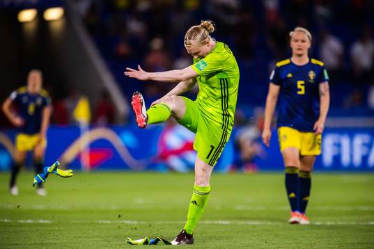 Goalkeeper Hedvig Lindahl of Sweden reacts