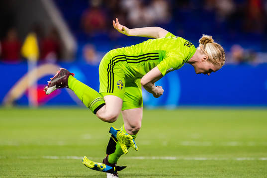 Goalkeeper Hedvig Lindahl of Sweden reacts