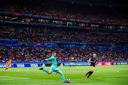 goalkeeper Sari Van Veenendaal of Netherlands and Stina