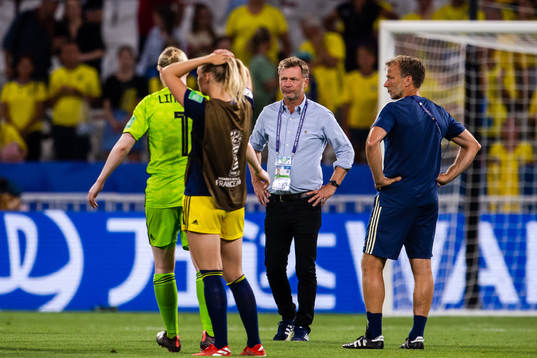 Peter Gerhardsson, Head coach of Sweden looks dejected