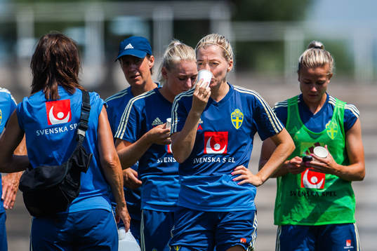 Linda Sembrant of Sweden drinks water