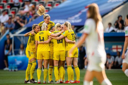 Sofia Jakobsson of Sweden celebrate with Linda Sembrant and