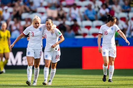 Alex Greenwood, Fran Kirby and Jade Moore of England