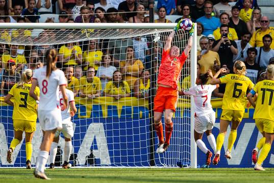 Goalkeeper Hedvig Lindahl of Sweden with a save
