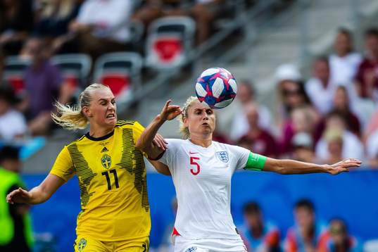 Stina Blackstenius of Sweden and Stephanie Houghton of