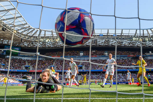 Kosovare Asllani of Sweden score the 0-1 goal behind